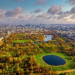 Beautiful aerial London view from above with the Hyde park