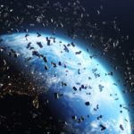 3D Render of space debris around planet Earth