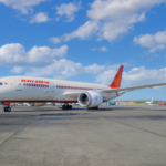 Boeing 787 Dreamliner with tail number VTANP of Air India airline arrives at the apron of Moscow Domodedovo Airport, Russia - July 18, 2014