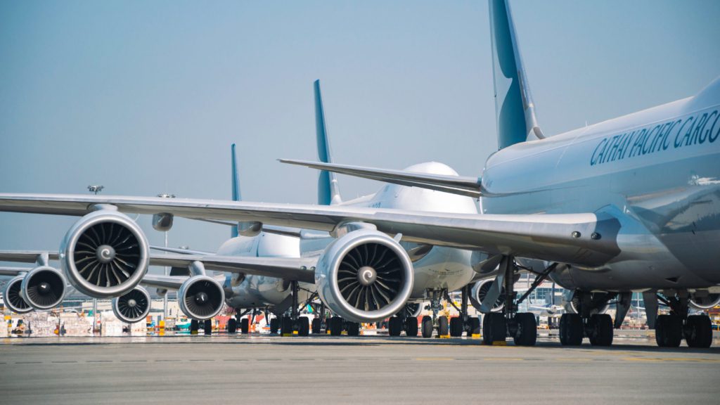 Cathay Pacific Cargo B747 airplanes grounded at Hong Kong Intern