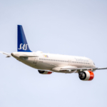 Sas scandinavian airlines commercial passenger plane. Pilot strike, bankruptcy and travelling concept.