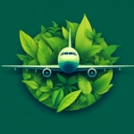 Concept of Sustainable Aviation. Airplane on the green leaf background