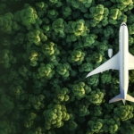Airplane on green background with creative minimal concept. 3D rendering.