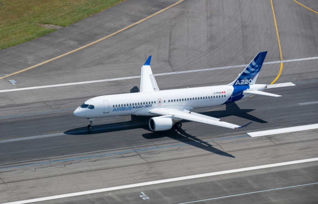 Airbus A220 on runway