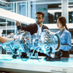 Young Team of Multicultural Engineers Use Blueprints, Tablet and Laptop Computers, Analyze and Discuss How a Modern Electric Turbine Motor Works. High Tech Research Laboratory with Modern Equipment.; Shutterstock ID