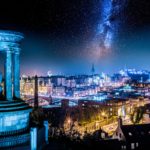 Night view from Calton Hill to Edinburgh with stars