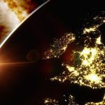 night England from space, night Britain from space, night UK from space 3D render