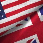 United States and United Kingdom two flags textile cloth, fabric texture