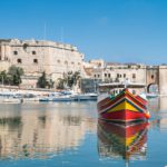 Traditionally painted passenger boat in Vittoriosa