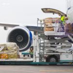 Loading cargo into the aircraft before departure in Domodedovo airport in Moscow Russia