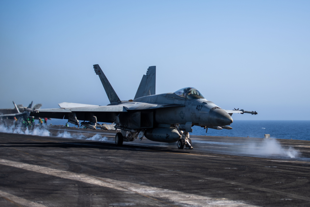 F/a-18 Super Hornet taking off from USS Dwight D Eisenhower aircraft carrier