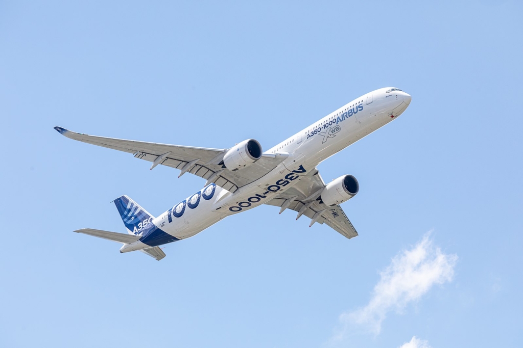 Airbus A350 aircraft on display at paris air show