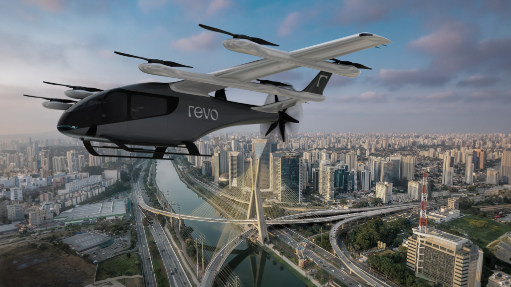 EVE evtol over sao paulo in revo livery