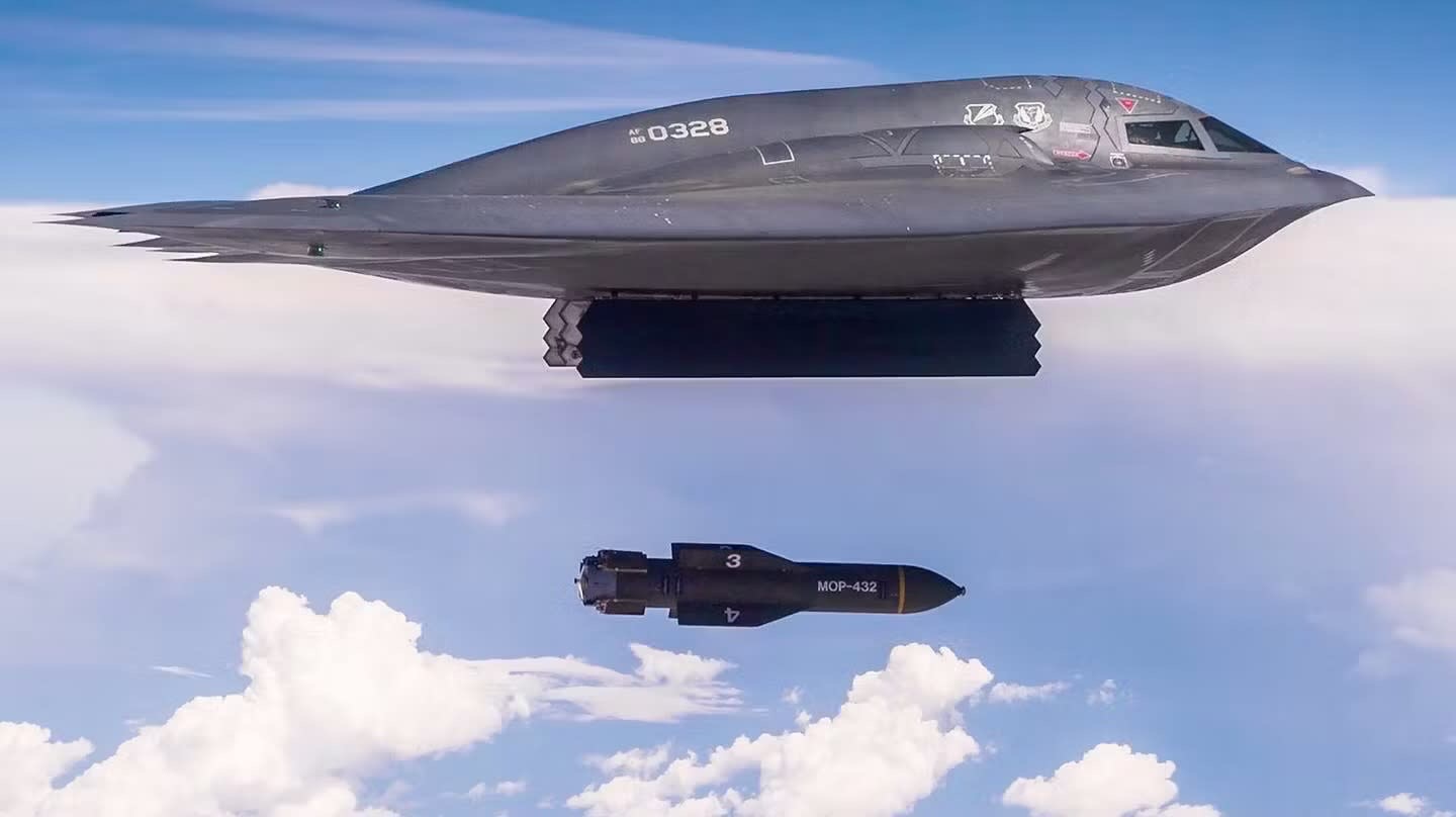 Massive Ordnance Penetrator GBU-57 being dropped from a B-2