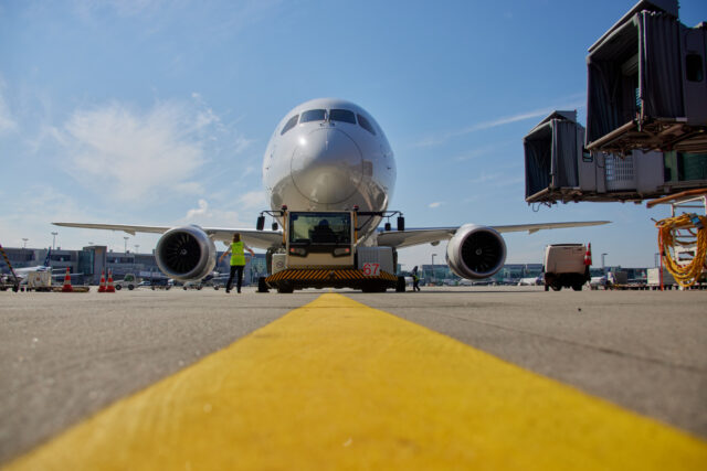 An aircraft at the gate in Frankfurt, where the technology is being trialled