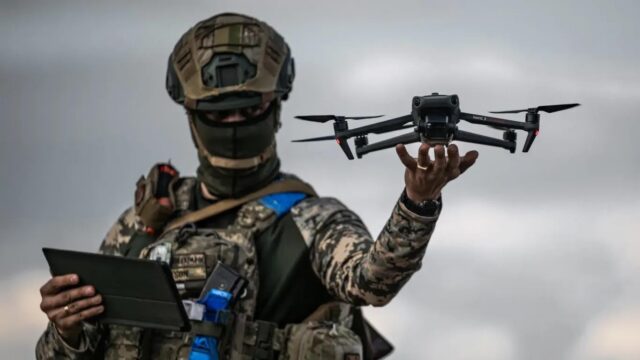 A solider in Ukraine with a drone