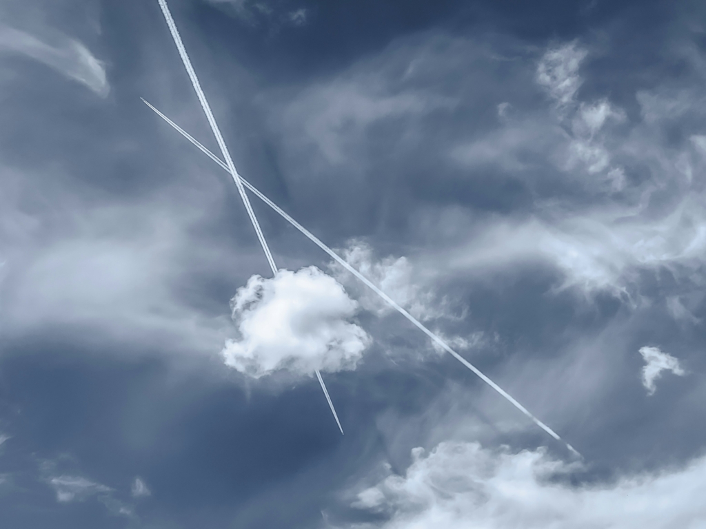 Double contrails from two passing aircraft