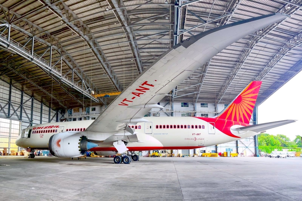 VT-ANT at Air India hangar in Mumbai before departure to Victorville.