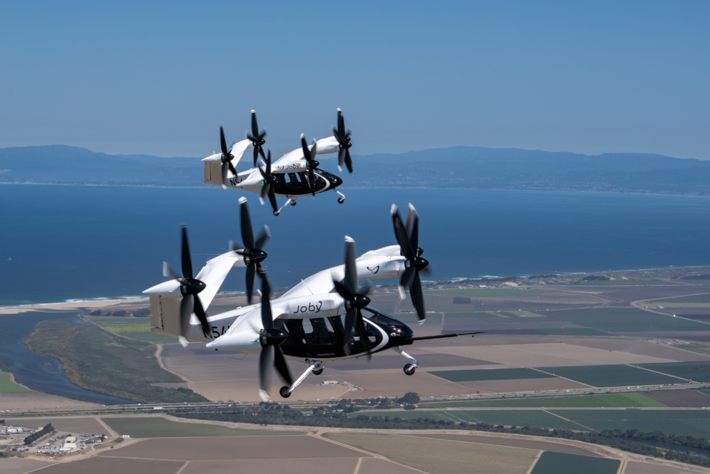 Joby two eVTOL aircraft flying together