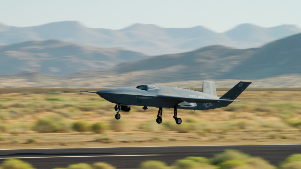 YFQ-42A Collaborative Combat Aircraft takes off