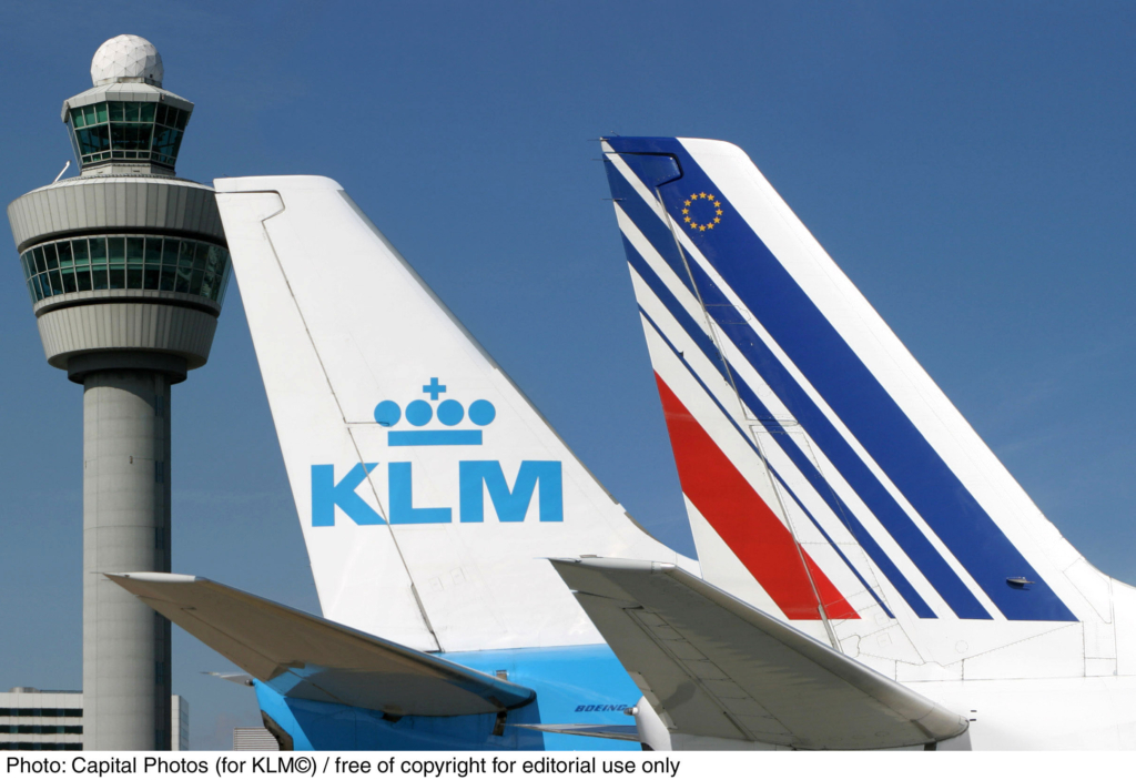 Air France KLM tails at Schiphol control tower.