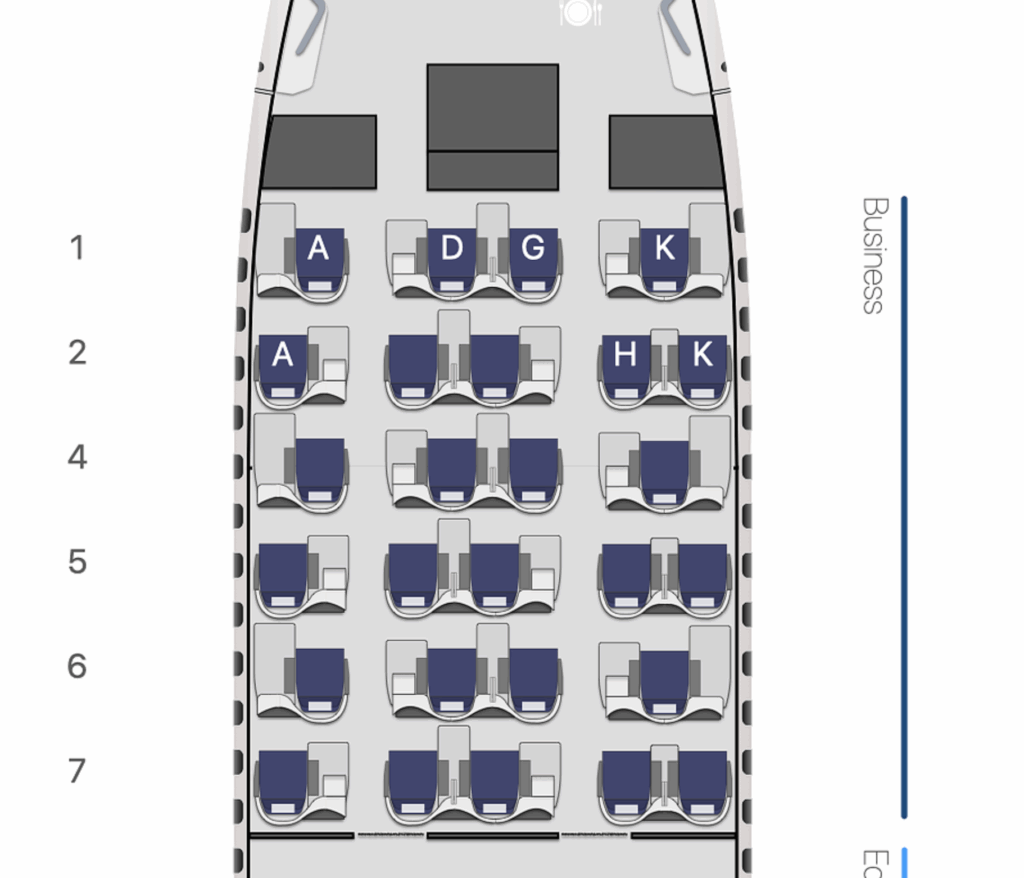 Malaysia Airlines 121-122 business cabin layout