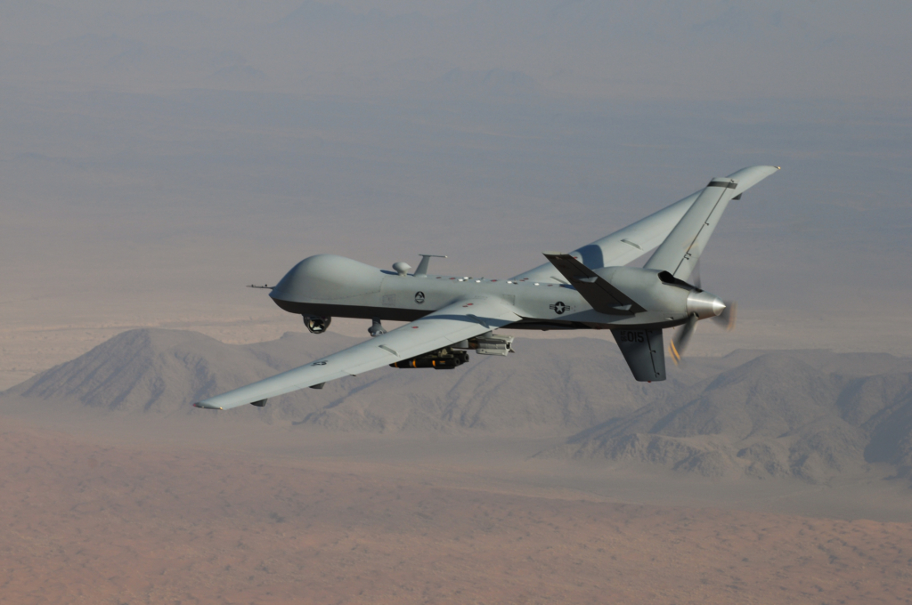 US MQ-9 Reaper drone flying over the desert