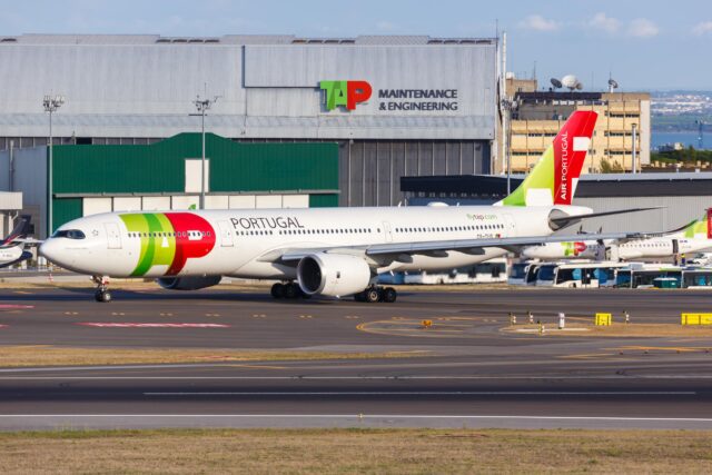 TAP Air Portugal Airbus A330-900neo airplane at Lisbon airport (LIS) in Portugal.