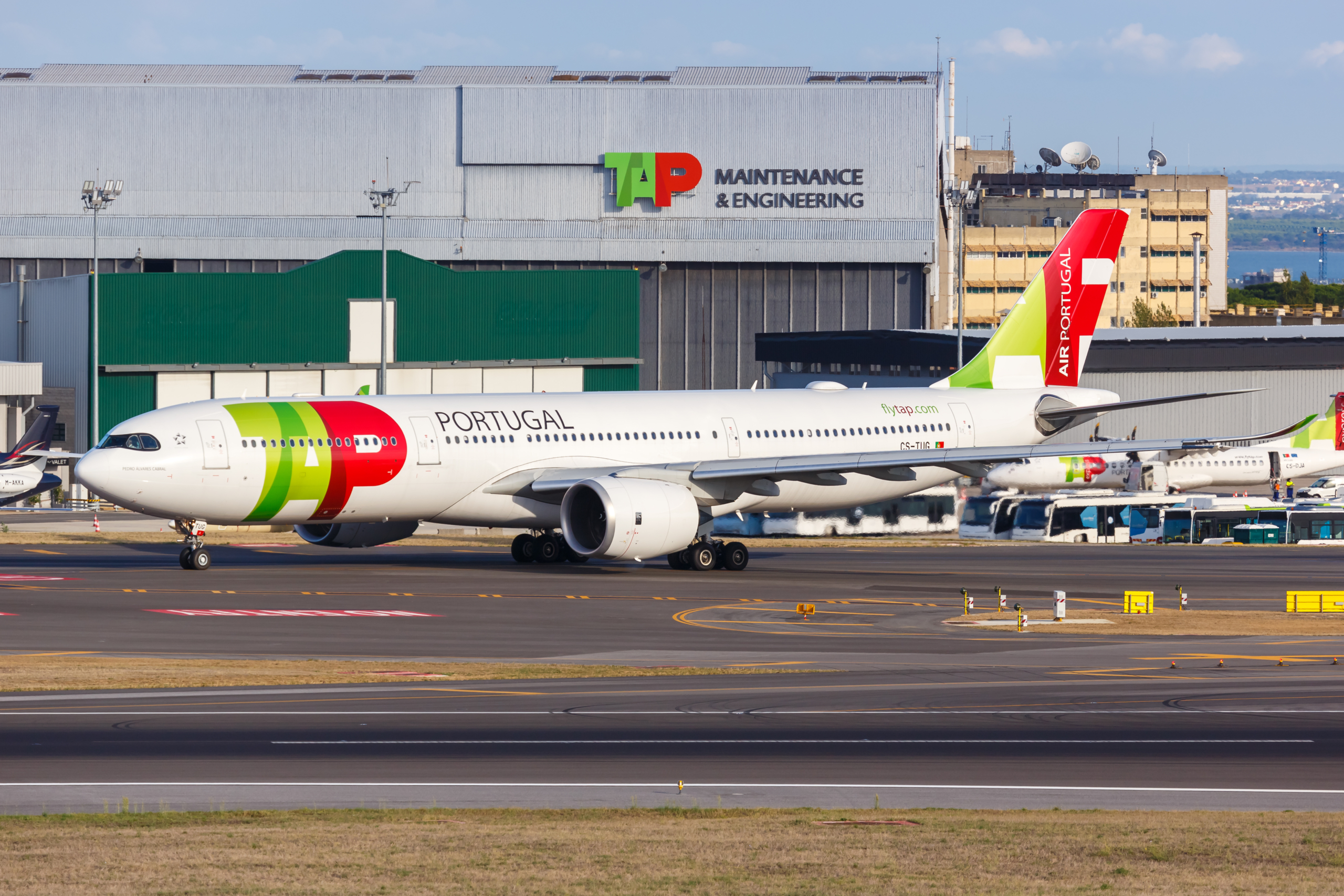 TAP Air Portugal Airbus A330-900neo airplane at Lisbon airport (LIS) in Portugal.