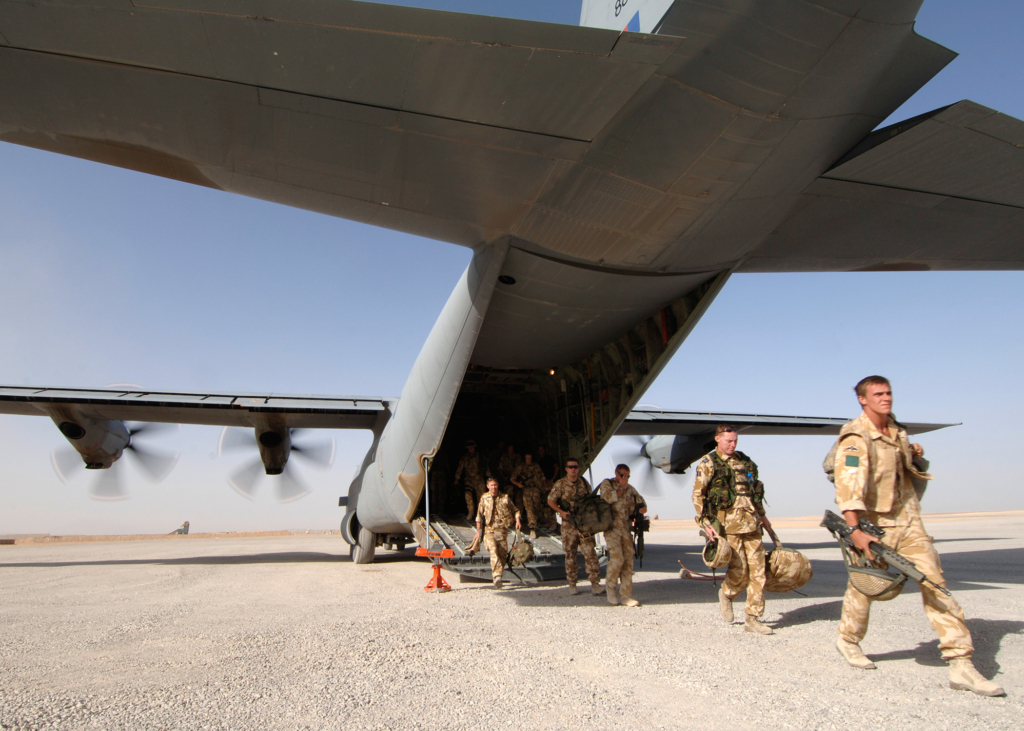 British Army disembarking from RAF C-130J
