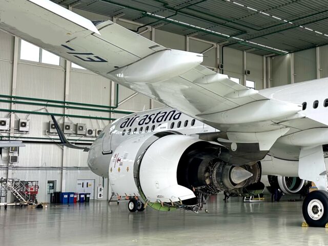 Air Astana A321neo undergoing engine maintenance