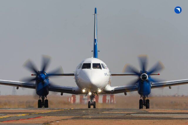 Russian Ilyushin Il-114-300 in flight testing and taxiing
