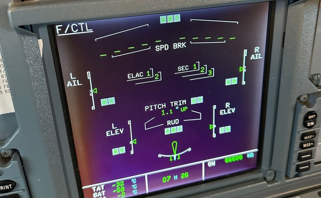 Image of a flight screen showing ELAC