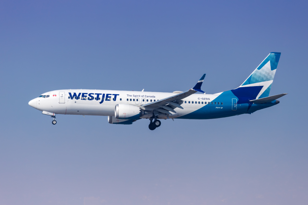 WestJet Airlines Boeing 737-8 MAX airplane at Los Angeles International Airport in the United States