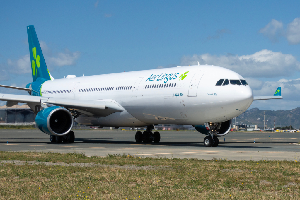 Airbus A330 of Aer Lingus taxiing on the runway at Malaga Airport