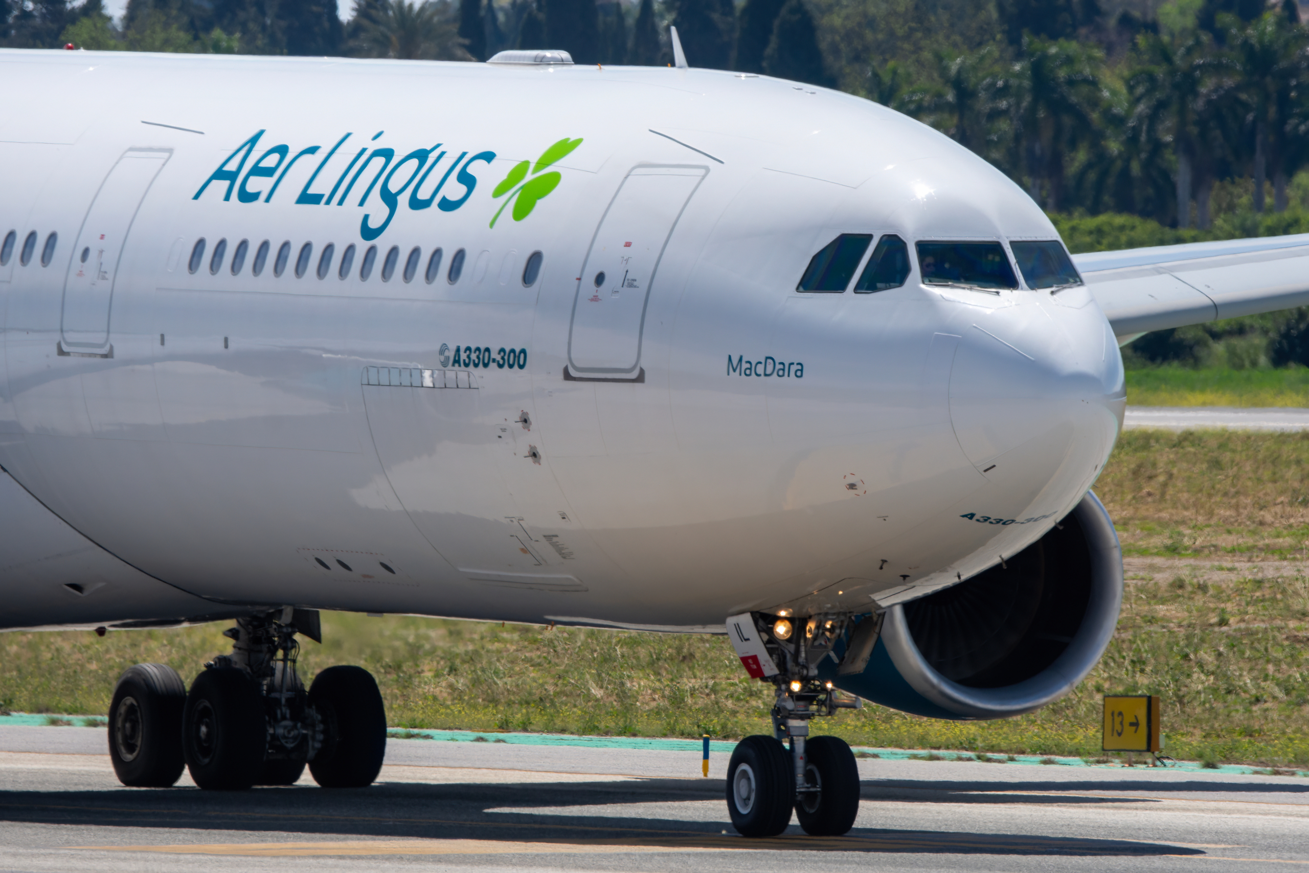 Aer Lingus Airbsu A330 taxiing on the runway at Malaga Airport