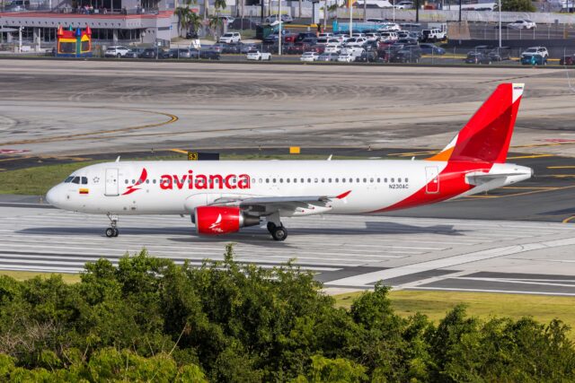 Avianca Airbus A320 airplane at San Juan airport in Puerto Rico.