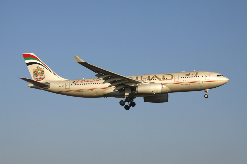 Etihad Airways Airbus A330 landing at Brussels Airport