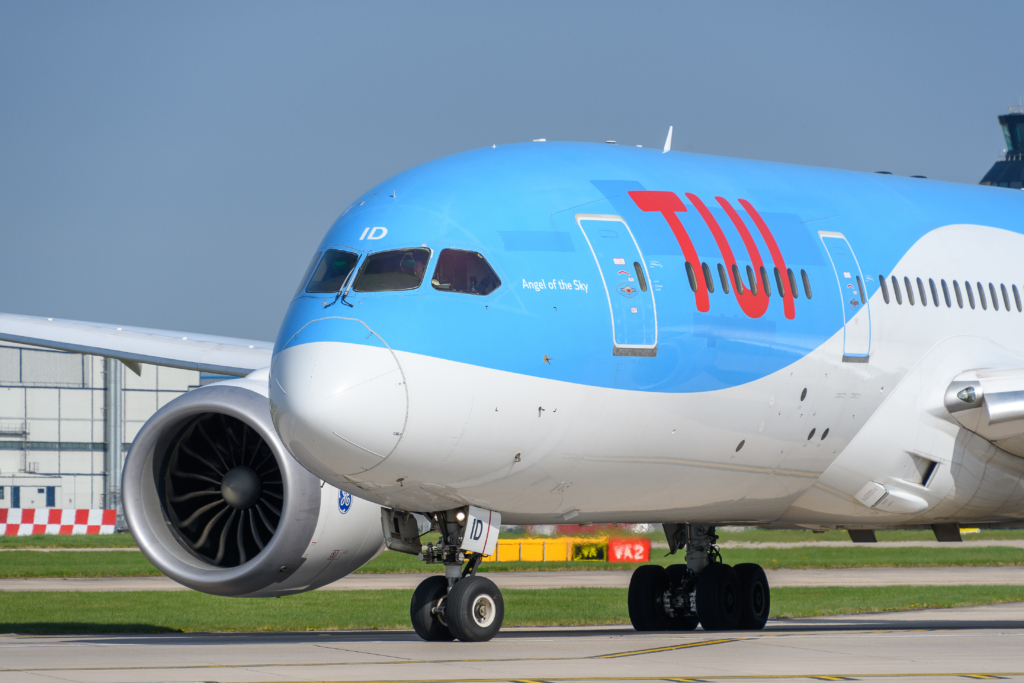 MANCHESTER, UNITED KINGDOM - APRIL 21st, 2018: TUI airlines Boeing 787 ready to depart at Manchester Airport