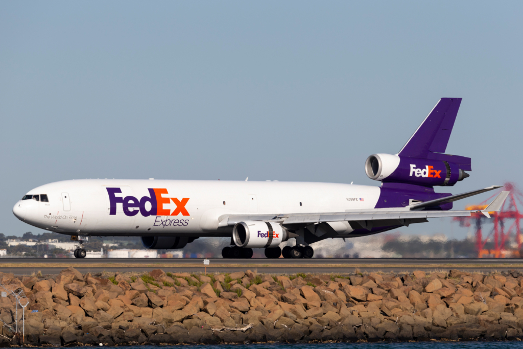 Sydney, Australia - October 10, 2013: Federal Express (FedEx) McDonnell Douglas MD-11F cargo aircraft at Sydney Airport.