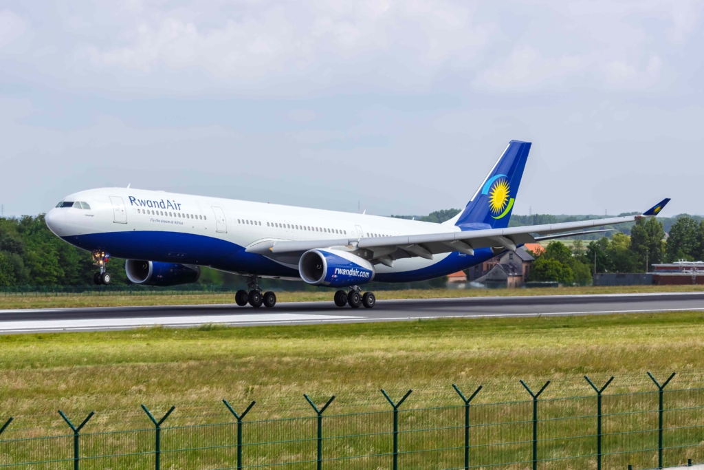 RwandAir Airbus A330-300 airplane Brussels airport in Belgium