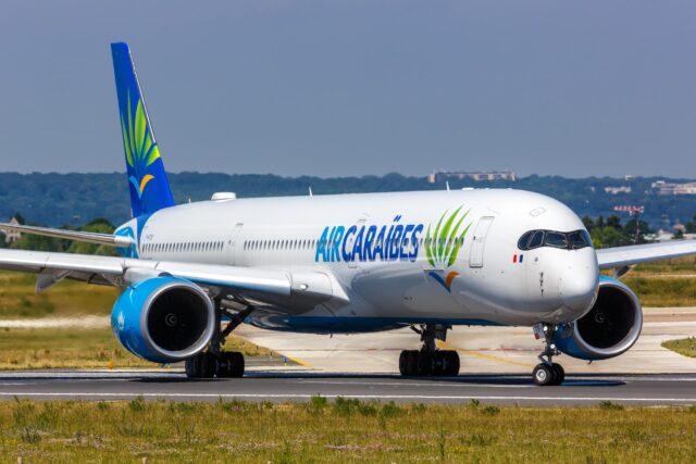 Paris, France - June 4, 2022: Air Caraibes Airbus A350-1000 airplane at Paris Orly airport (ORY) in France.