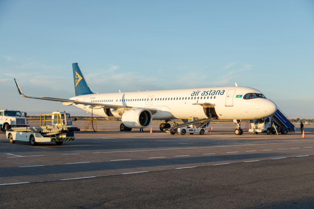 Air Astana EI-KGG Airbus A321-271NX plane at the Manas International Airport