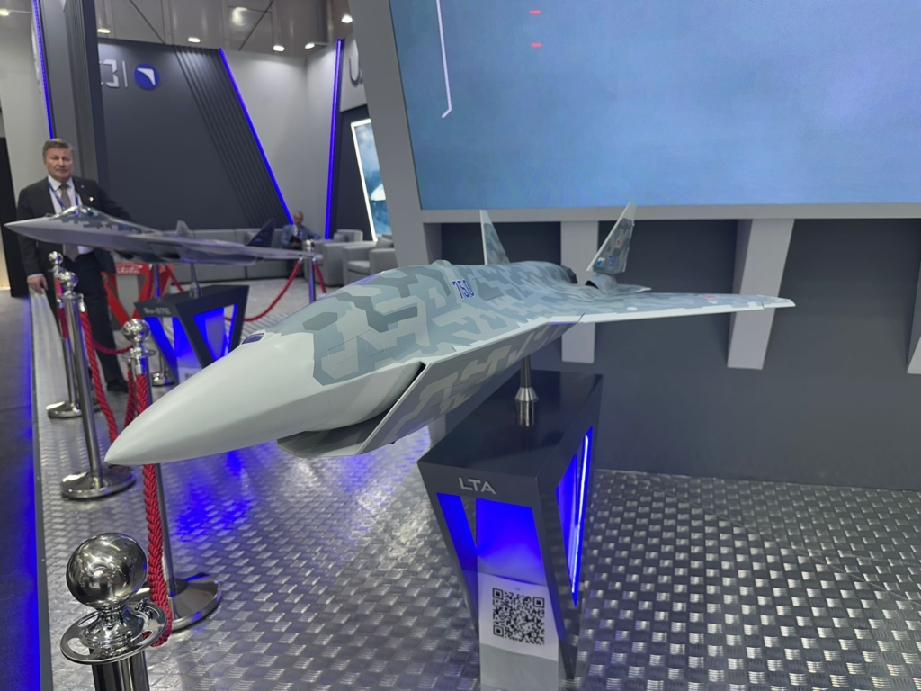 Autonomous Sukhoi Light Tactical Aircraft Su-75 Checkmate Mockup in Dubai