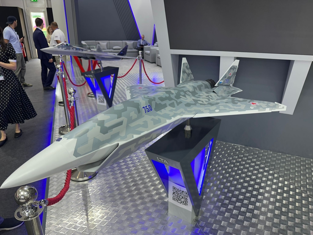 Autonomous Sukhoi Light Tactical Aircraft Su-75 Checkmate Mockup on display