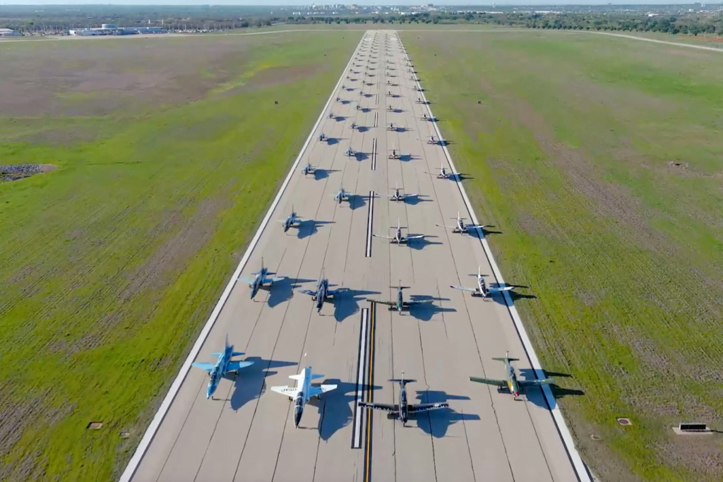 Eighty aircraft participate in an elephant walk at Sheppard Air Force