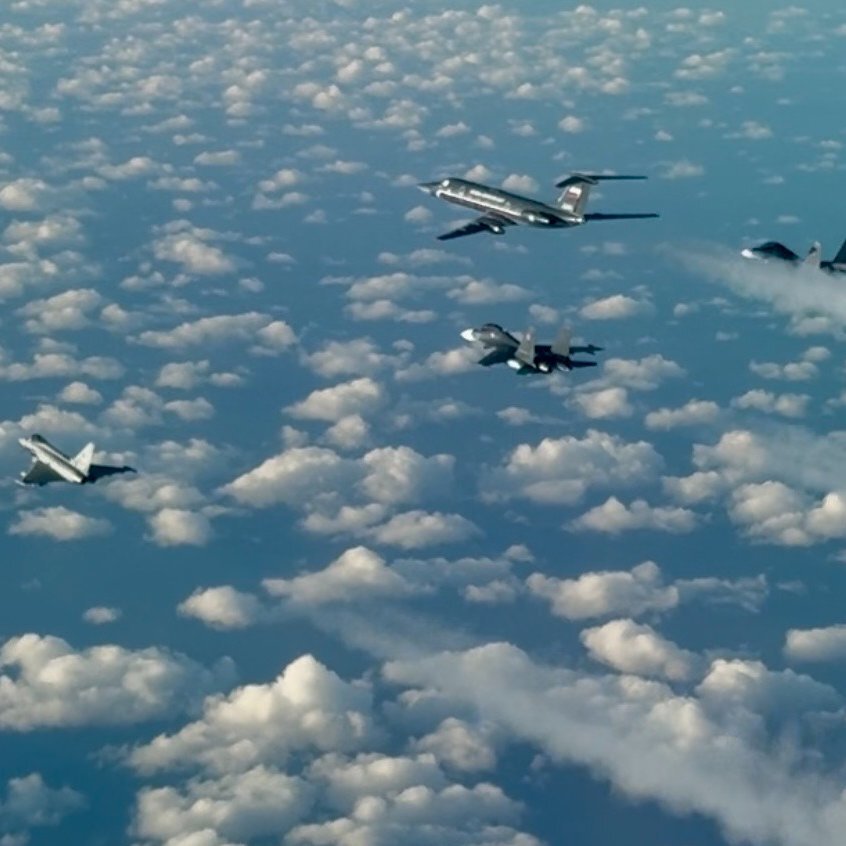 Italian Typhoon intercept Russian Tu-134 and Su-30s