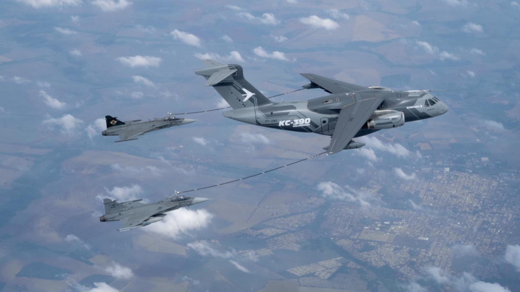 Embraer KC-390 and Saab Gripen E refueling