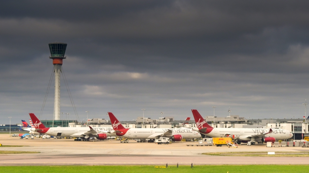 London Heathrow Airport with Virgin Atlantic aircraft parked