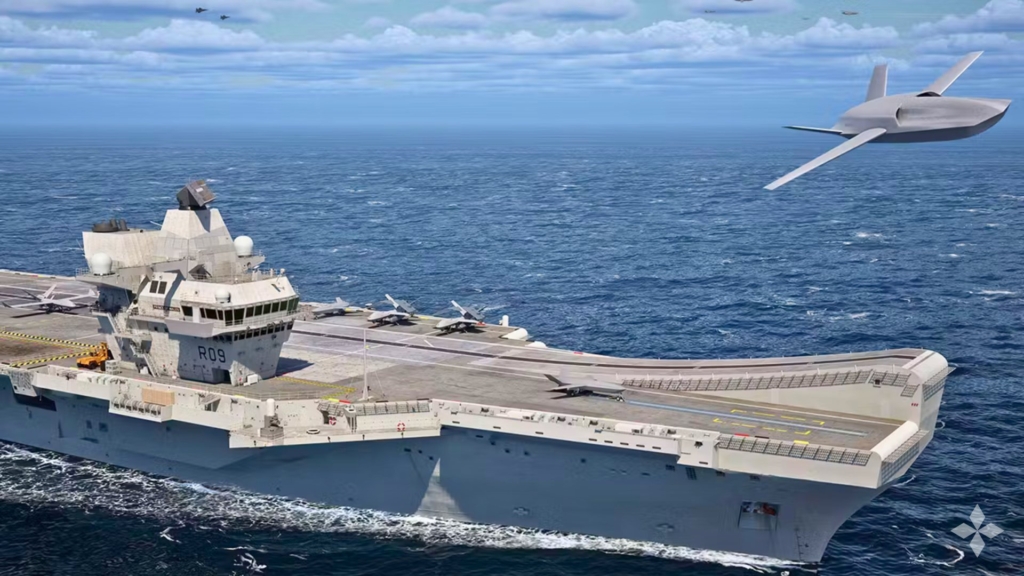 Rending of Gambit 4 aircraft flying from European aircraft carrier 